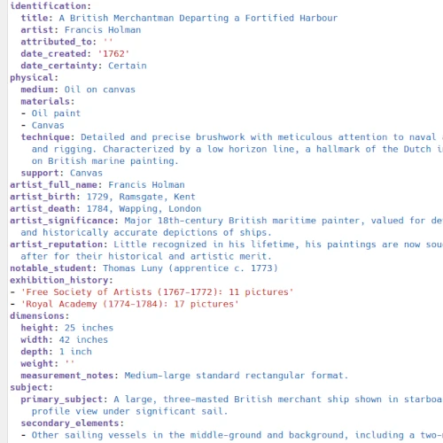 AI interface extracting metadata from artwork photo